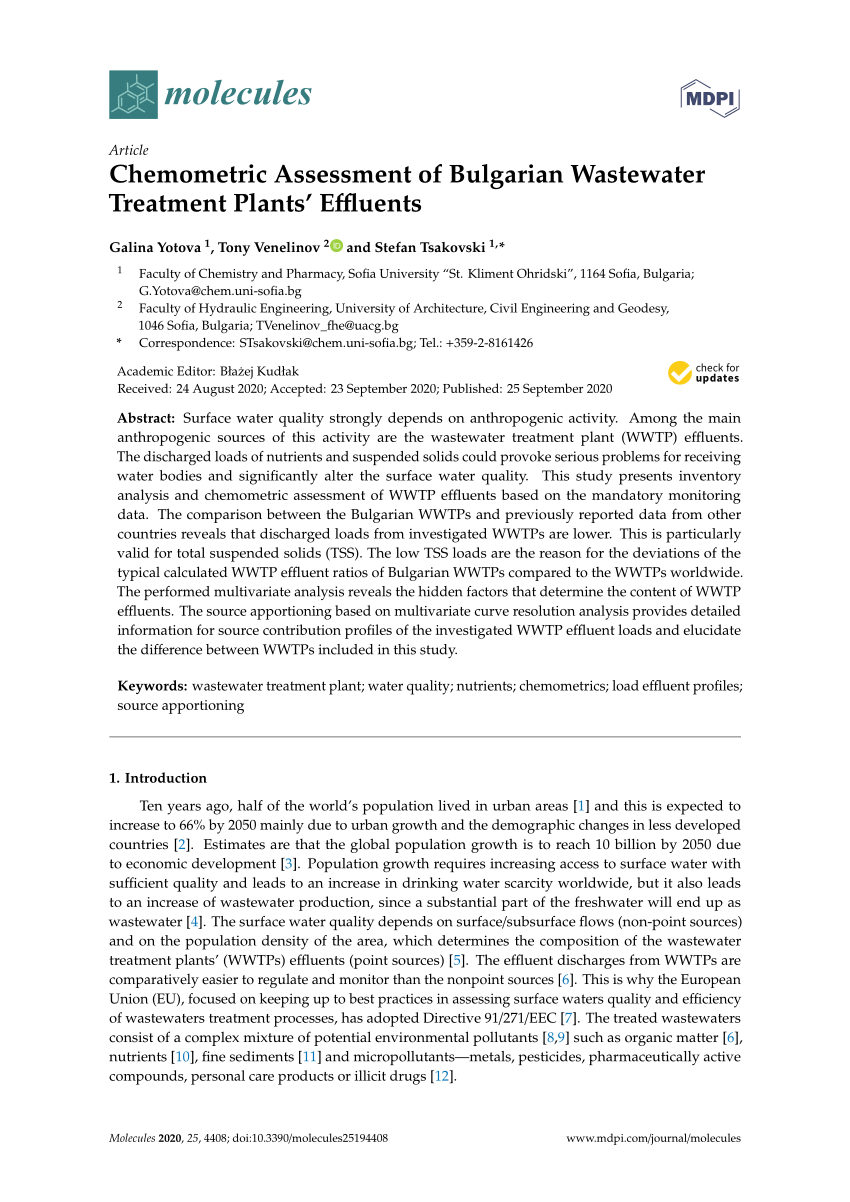 Pdf Chemometric Assessment Of Bulgarian Wastewater Treatment Plants Effluents