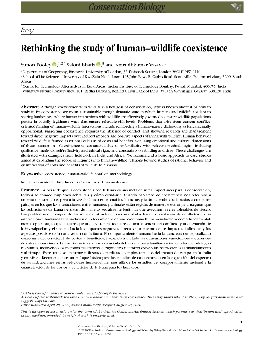 Pdf Rethinking The Study Of Human Wildlife Coexistence