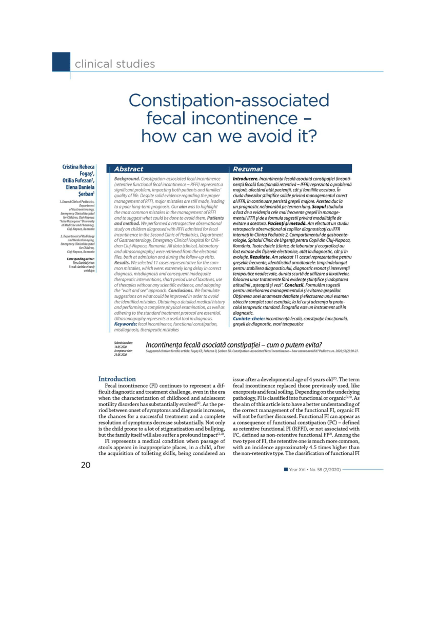 Pdf Constipation Associated Fecal Incontinence How Can We Avoid It