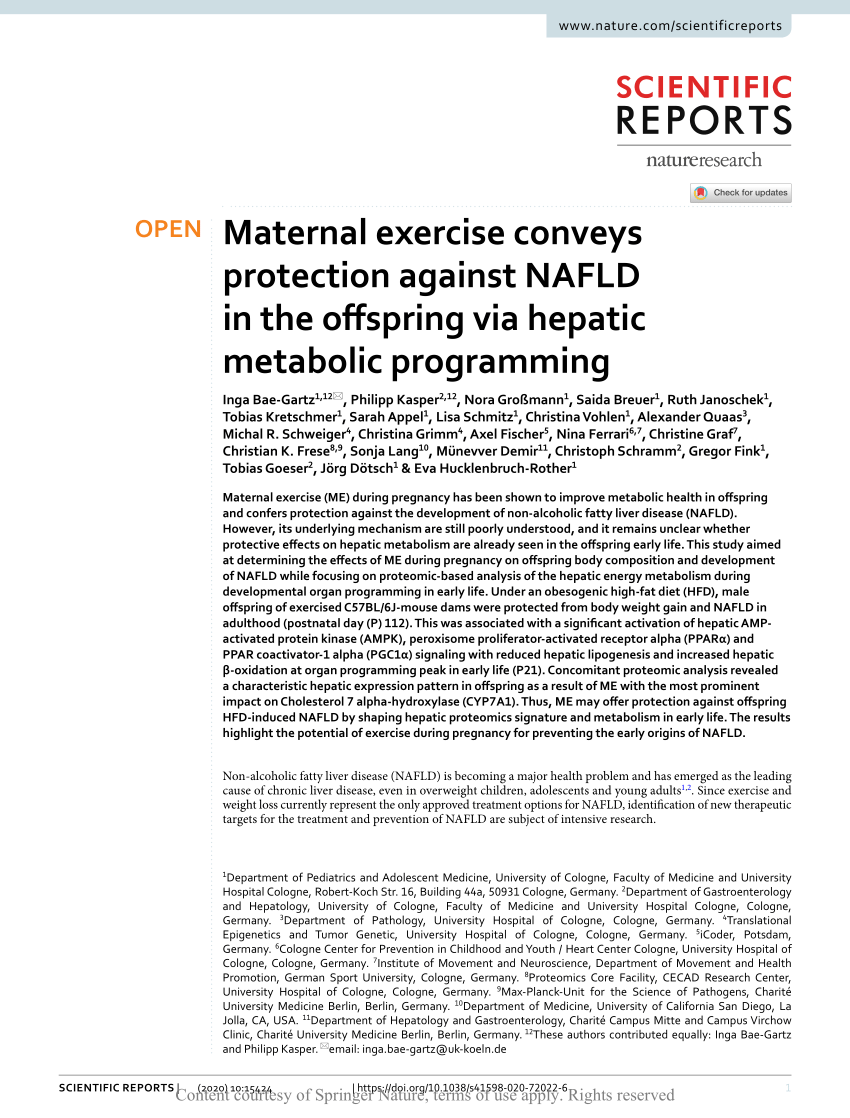 PDF Maternal exercise conveys protection against NAFLD in the  