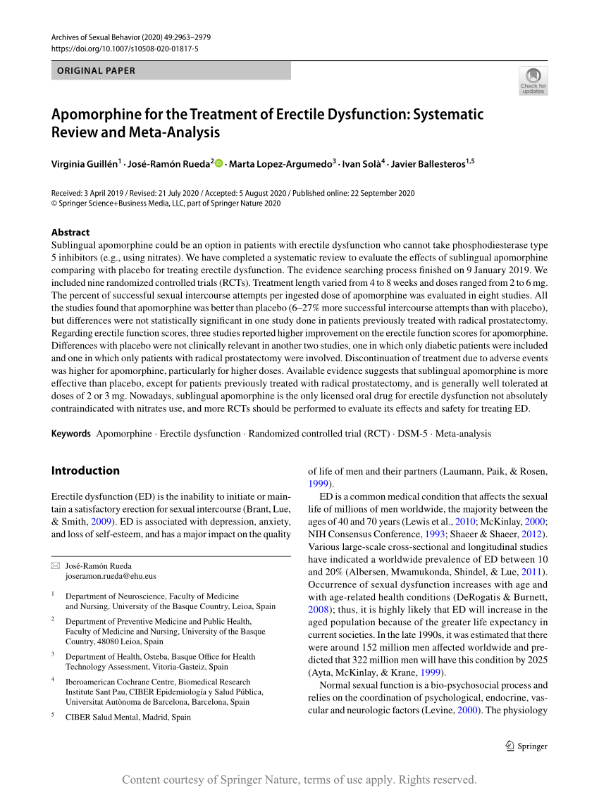 Apomorphine for the Treatment of Erectile Dysfunction Systematic