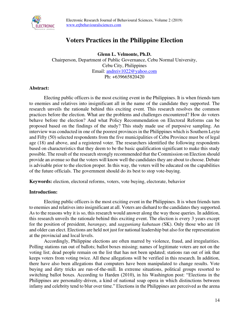 research paper about election in the philippines 2022 pdf