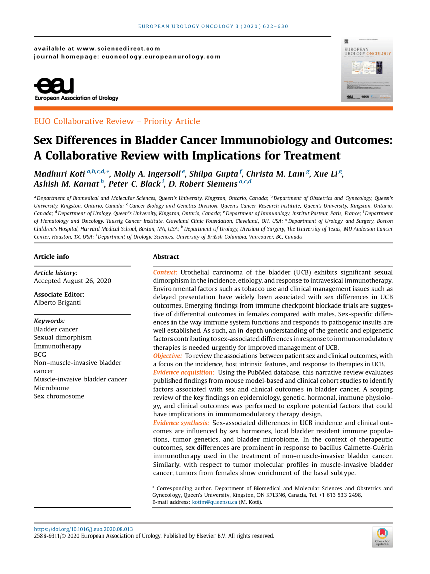 Pdf Sex Differences In Bladder Cancer Immunobiology And Outcomes A Collaborative Review With 