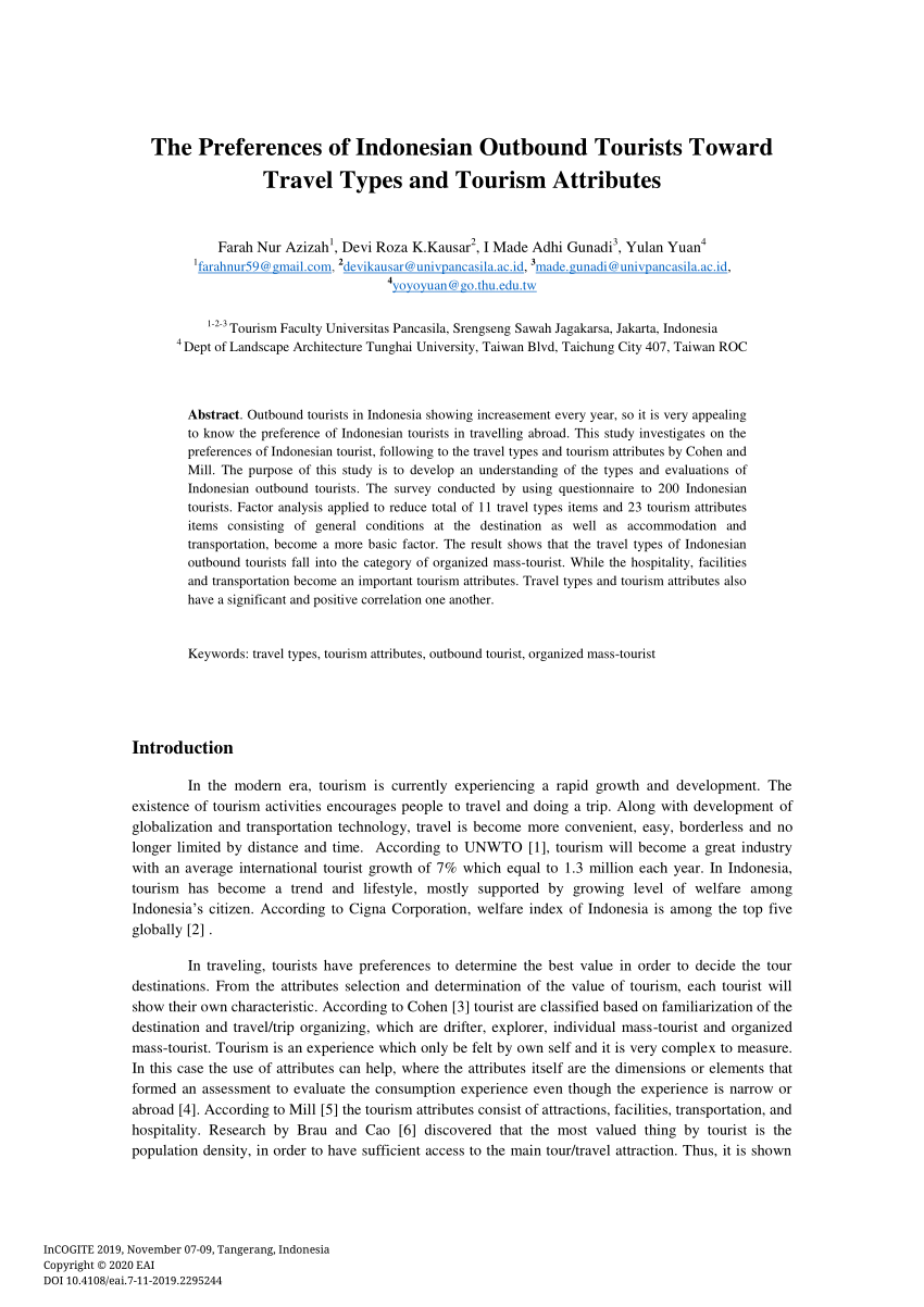 (PDF) The Preferences of Indonesian Outbound Tourists Toward Travel