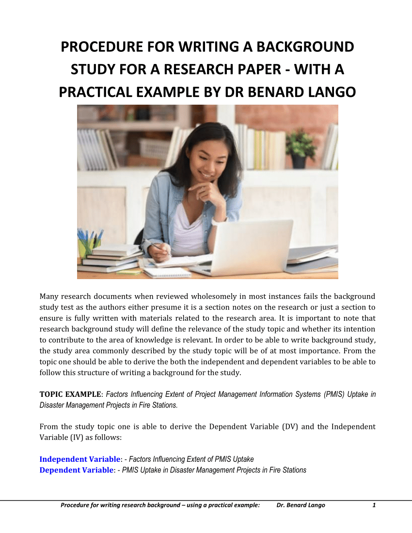 PDF) PROCEDURE FOR WRITING A BACKGROUND STUDY FOR A RESEARCH PAPER -WITH A  PRACTICAL EXAMPLE BY DR BENARD LANGO