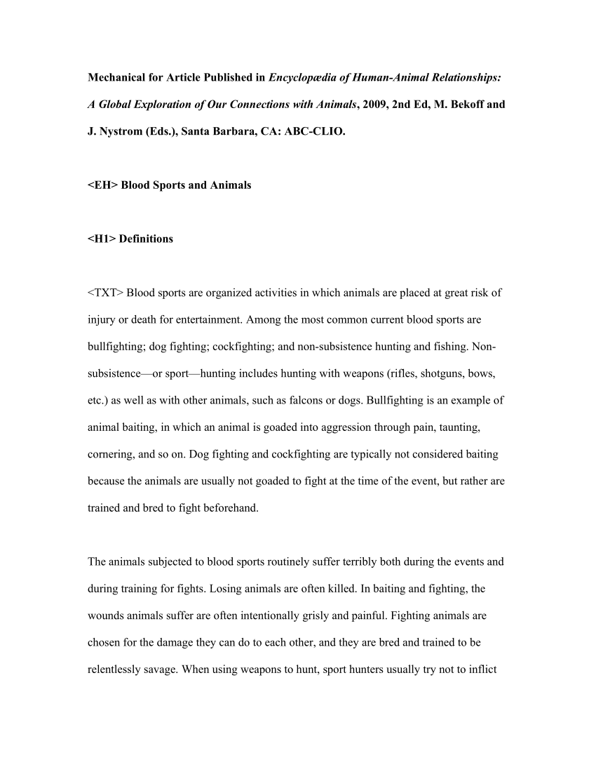 essay about blood sports