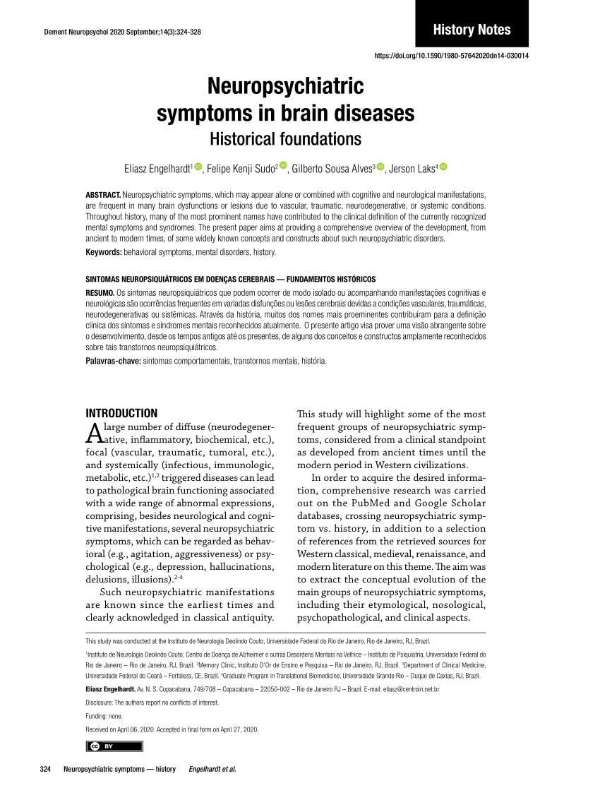 (PDF) Neuropsychiatric symptoms in brain diseases - historical foundations