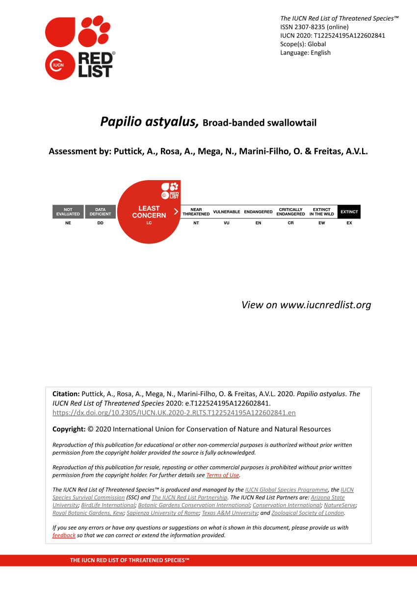 Pdf Papilio Astyalus Iucn Redlist Assessment