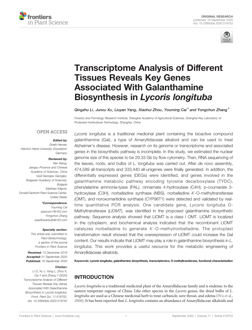 PDF) Transcriptome Analysis of Different Tissues Reveals Key Genes 