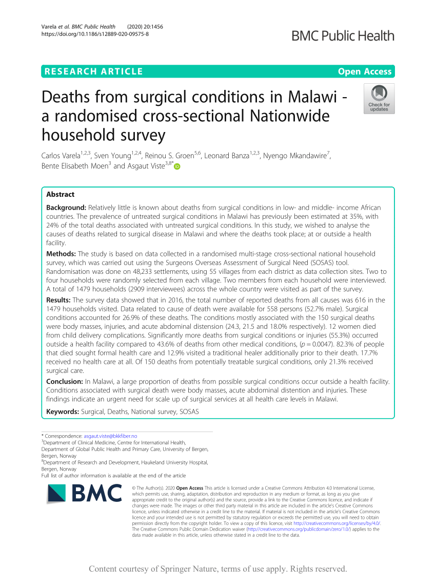 PDF) Deaths from surgical conditions in Malawi - A randomised  cross-sectional Nationwide household survey