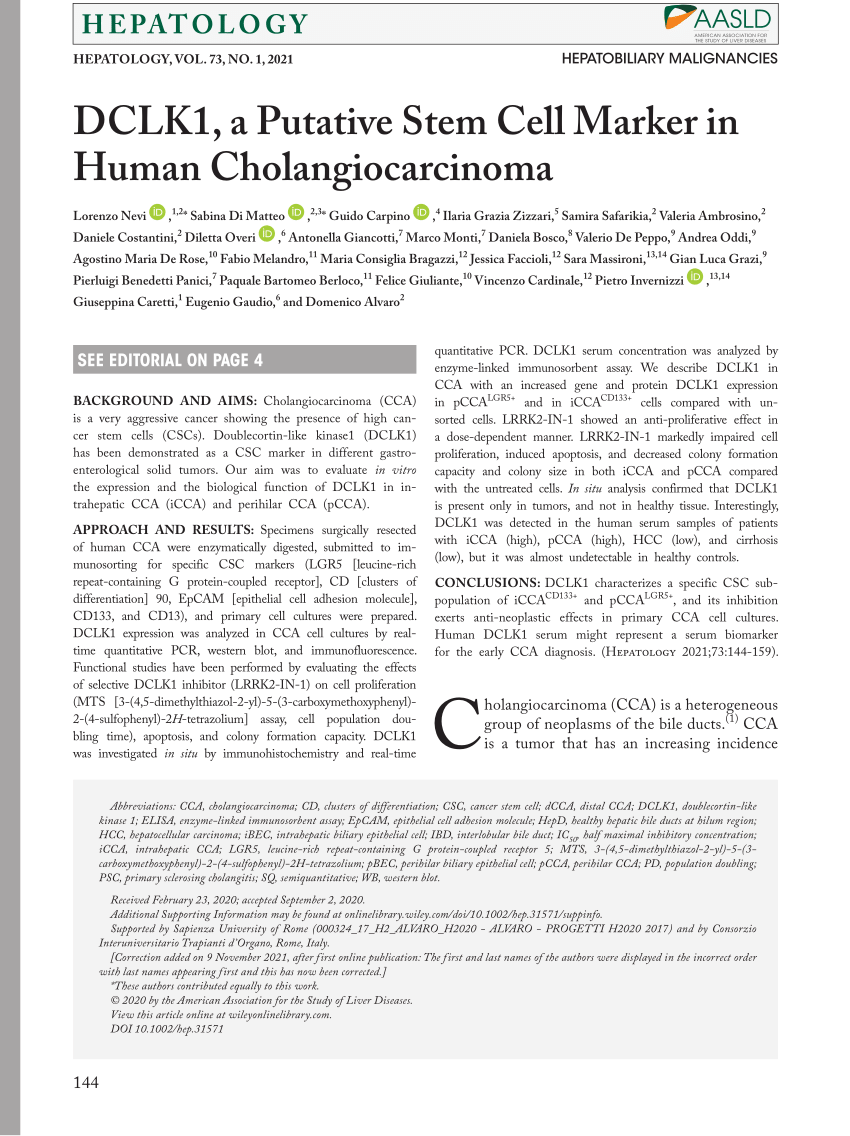 Pdf Dclk A Putative Novel Stem Cell Marker In Human Cholangiocarcinoma