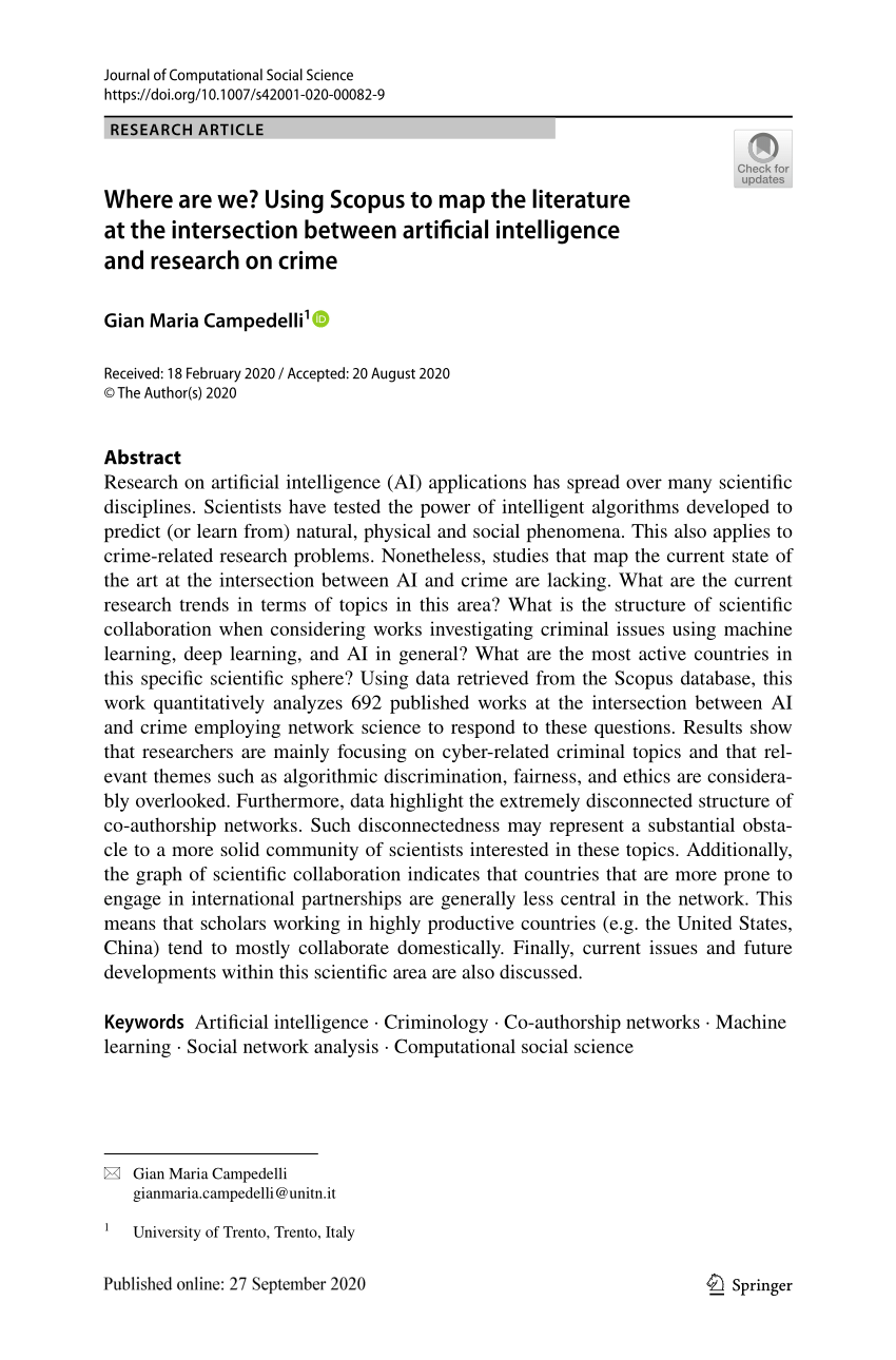 Pdf Where Are We Using Scopus To Map The Literature At The Intersection Between Artificial Intelligence And Research On Crime