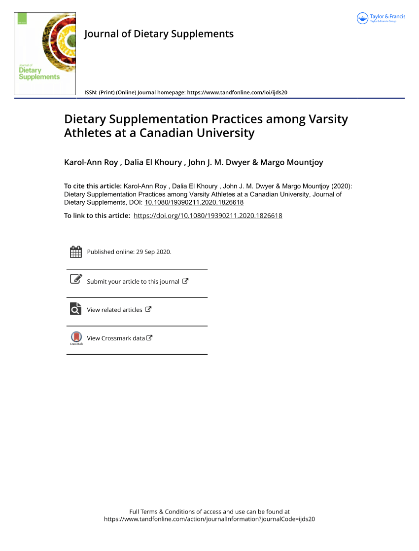 Pdf Dietary Supplementation Practices Among Varsity Athletes At A Canadian University