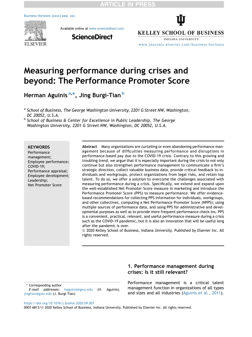 Pdf Measuring Performance During Crises And Beyond The Performance Promoter Score