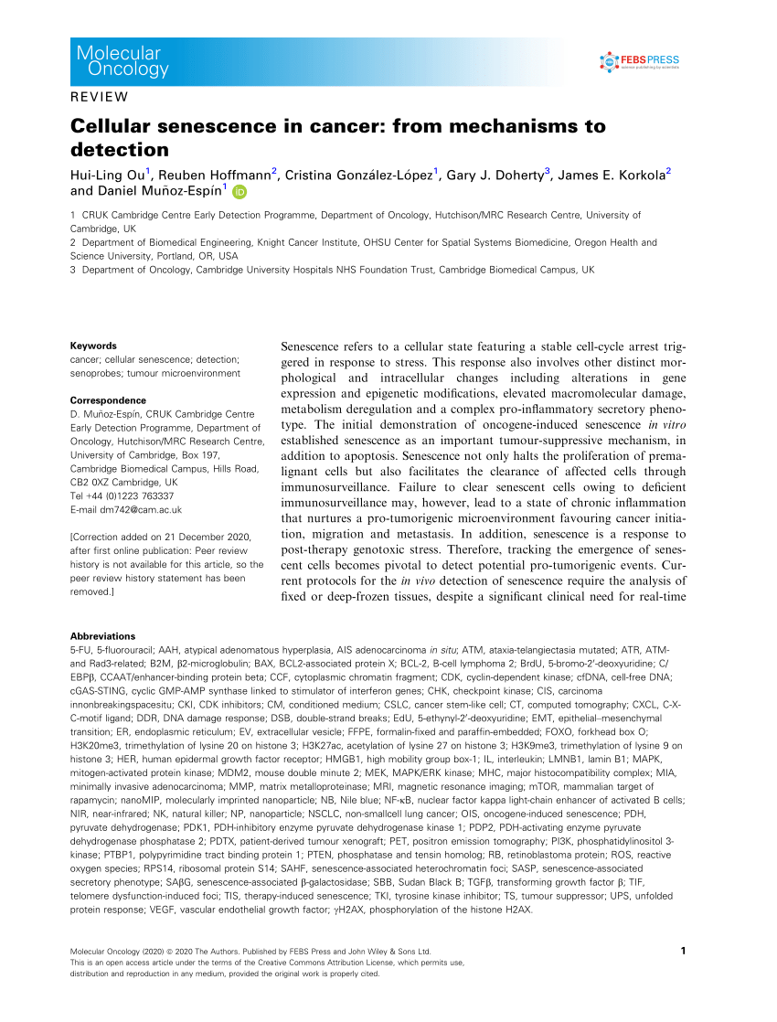 PDF) Cellular senescence in cancer: from mechanisms to detection