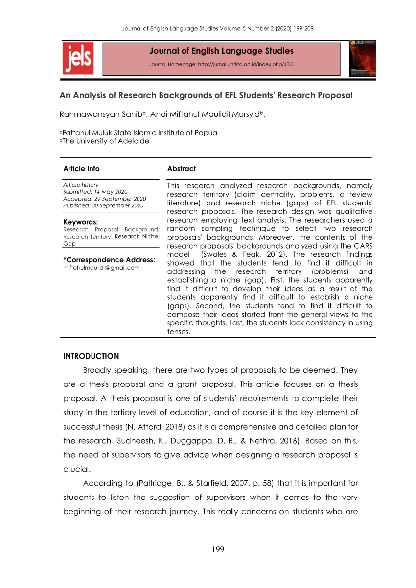 PDF) An Analysis of Research Backgrounds of EFL Students' Research Proposal