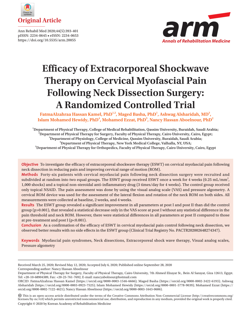 PDF) Efficacy of Extracorporeal Shockwave Therapy on Cervical ...