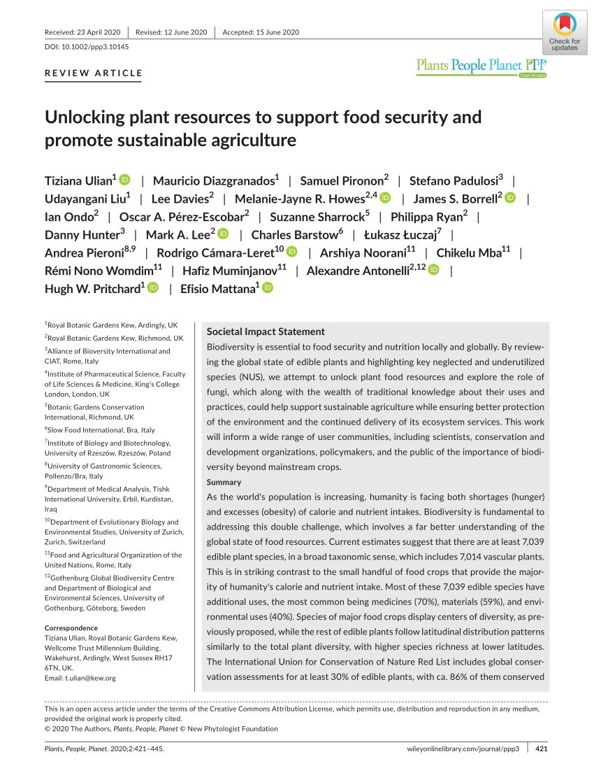 PDF) Unlocking plant resources to support food security and promote  sustainable agriculture