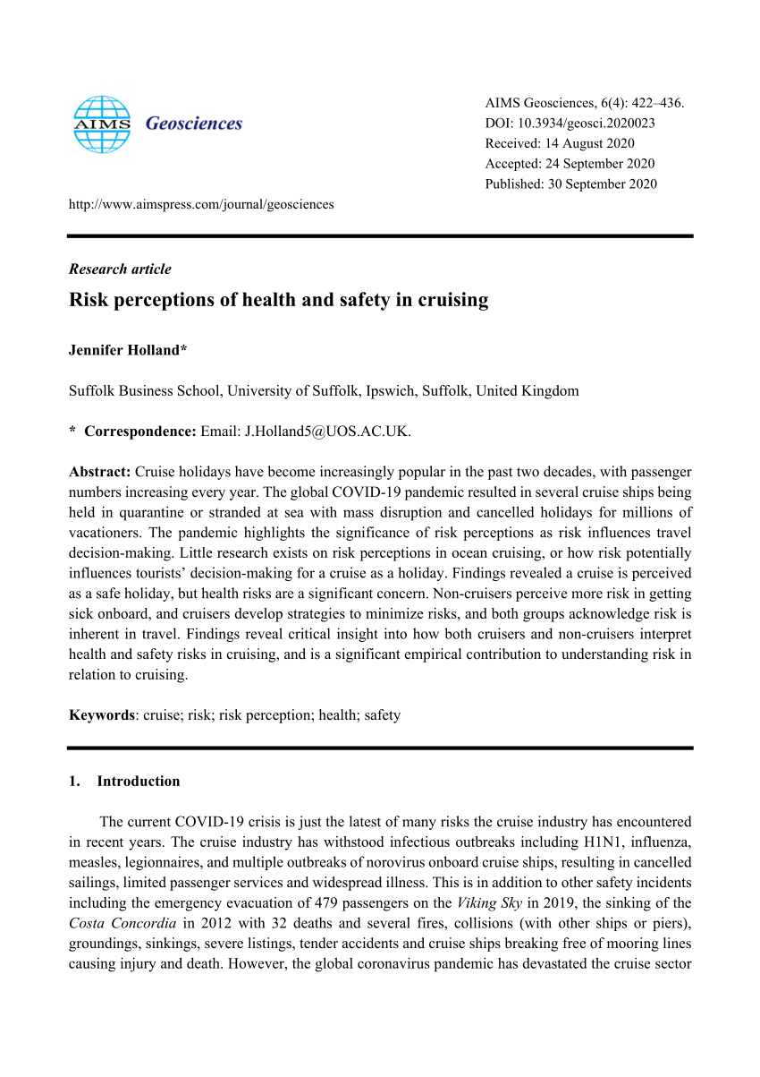 Pdf Risk Perceptions Of Health And Safety In Cruising