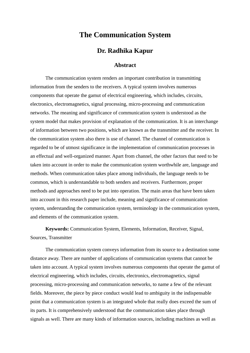 research paper on communication system