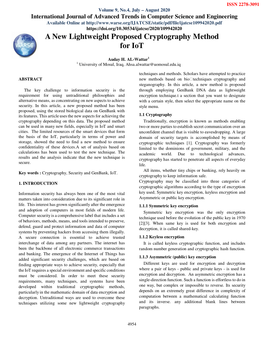PDF A New Lightweight Proposed Cryptography Method for Io