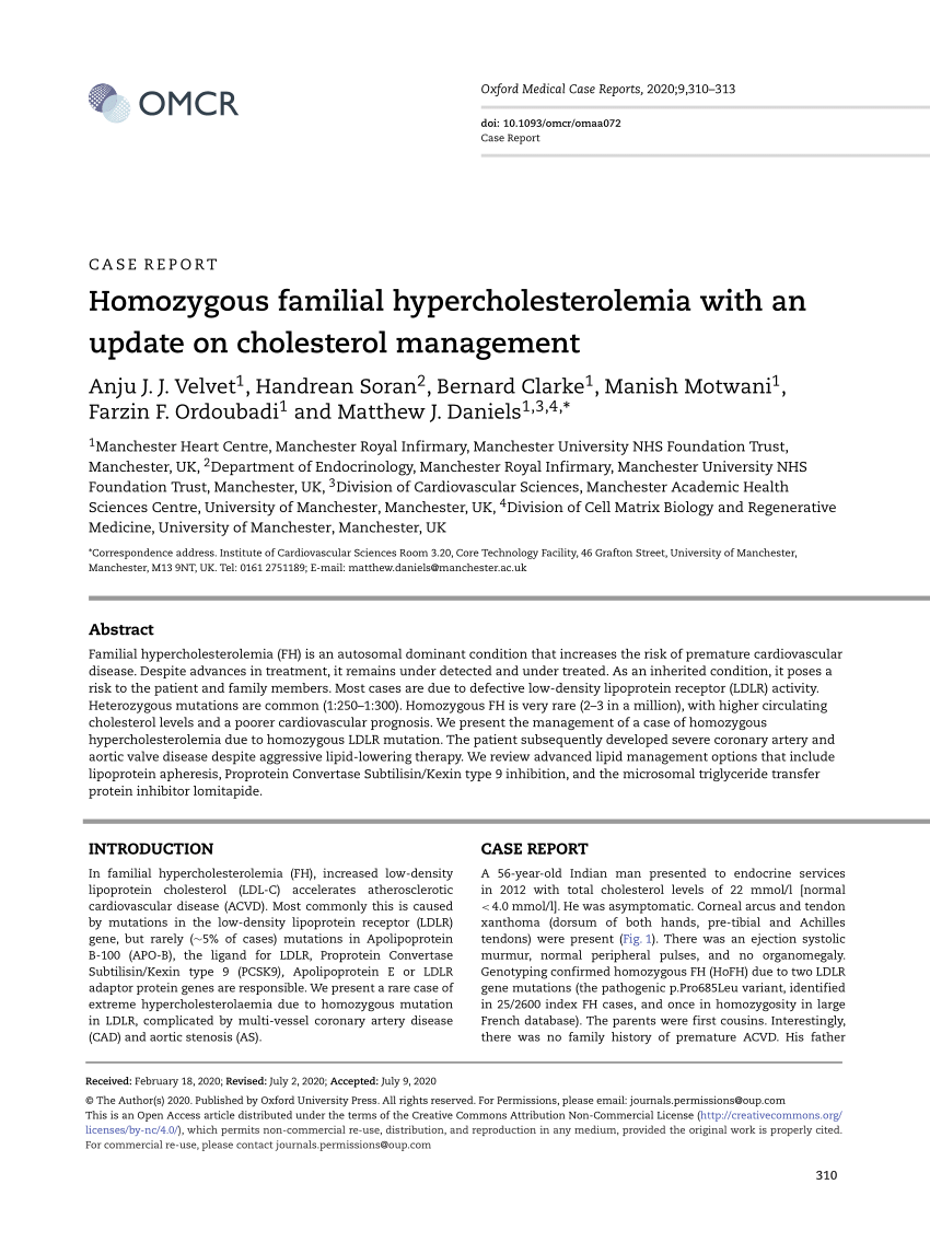 Pdf Homozygous Familial Hypercholesterolemia With An Update On Cholesterol Management 3234