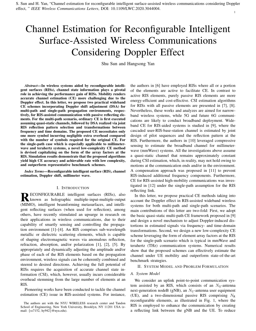 PDF) Channel Estimation for Reconfigurable Intelligent Surface 