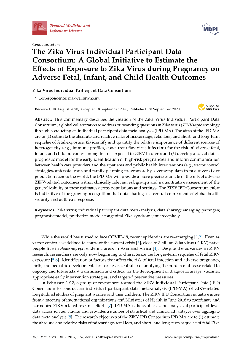 Pdf The Zika Virus Individual Participant Data Consortium A Global Initiative To Estimate The 5121