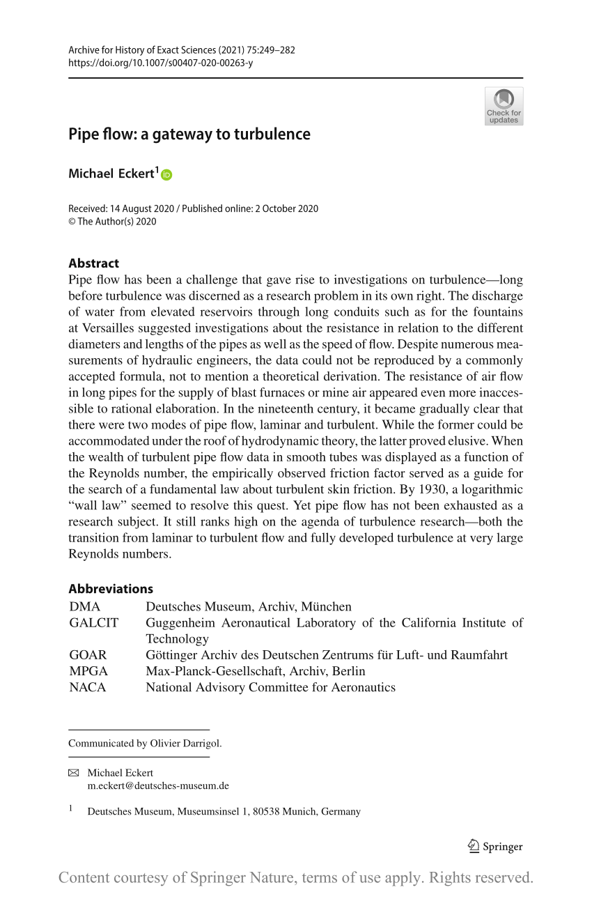 Pdf Pipe Flow A Gateway To Turbulence