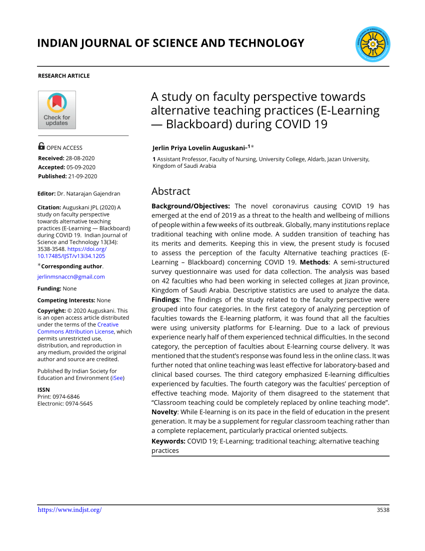 (PDF) INDIAN JOURNAL OF SCIENCE AND TECHNOLOGY A study on faculty