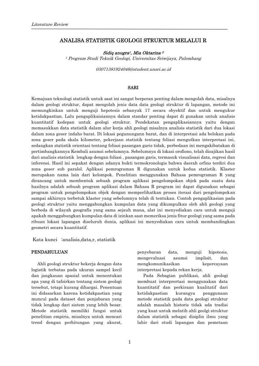 Pdf Analisa Statistik Geologi Struktur Melalui R