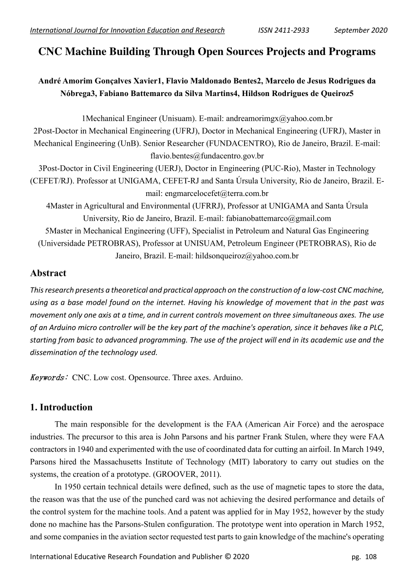 Pdf Cnc Machine Building Through Open Sources Projects And Programs