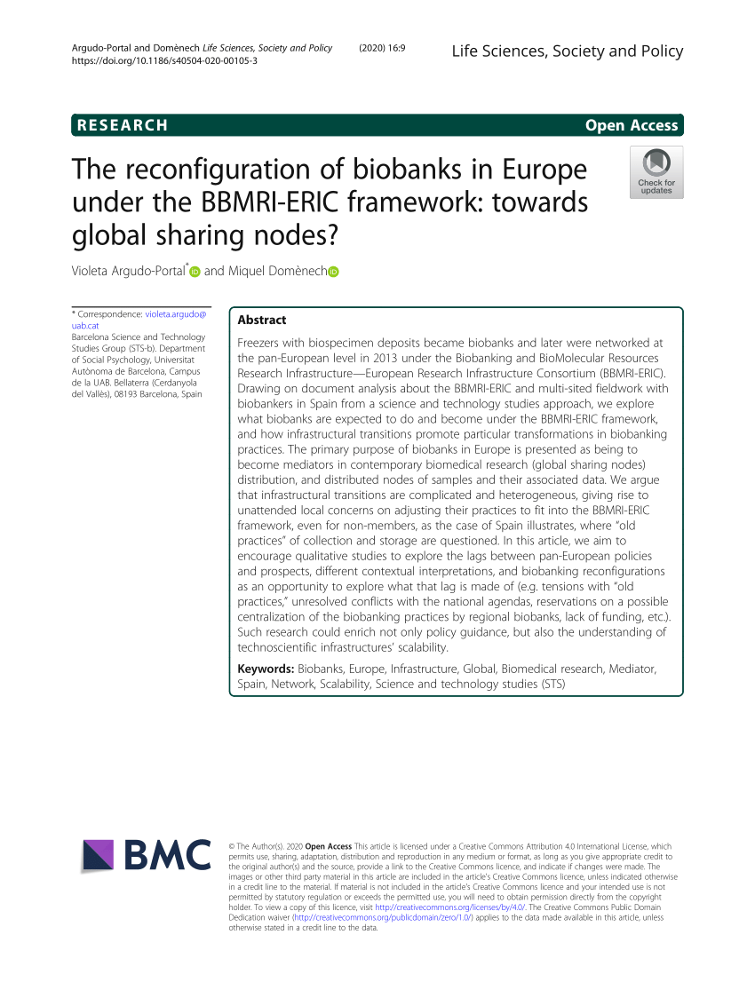 Straat leg uit Zeg opzij PDF) The reconfiguration of biobanks in Europe under the BBMRI-ERIC  framework: towards global sharing nodes?