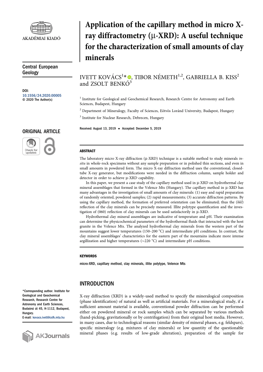Pdf Application Of The Capillary Method In Micro X Ray Diffractometry M Xrd A Useful Technique For The Characterization Of Small Amounts Of Clay Minerals