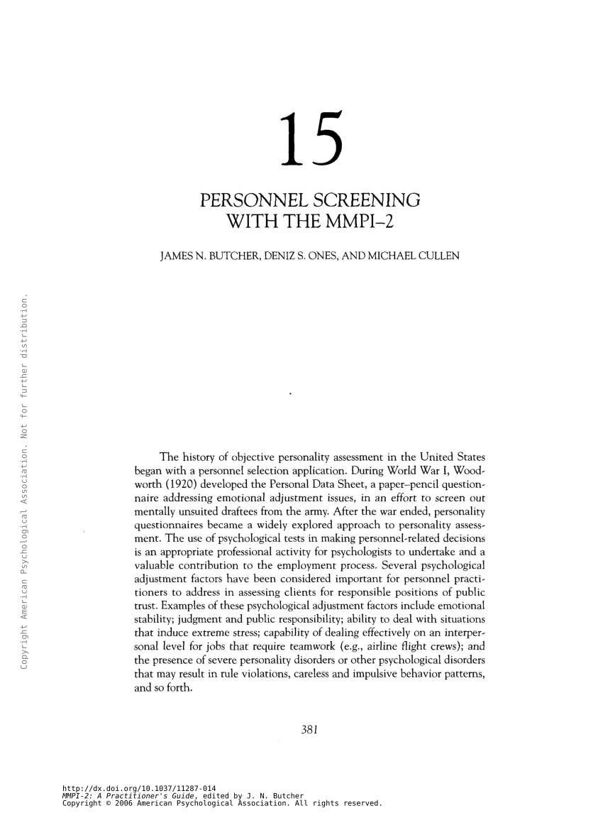 PDF) Personnel Screening With the MMPI-2.