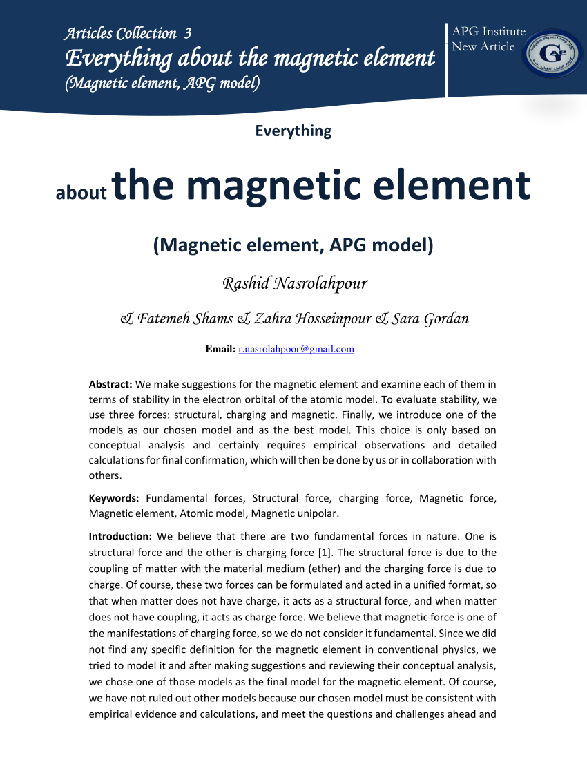 Pdf Everything About The Magnetic Element Magnetic Element Apg Model