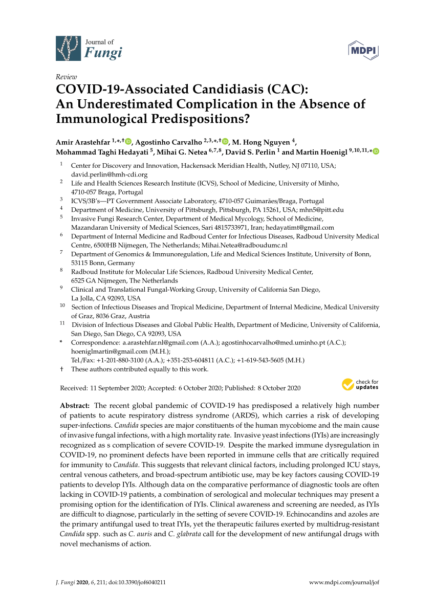 Pdf Covid 19 Associated Candidiasis Cac An Underestimated Complication In The Absence Of Immunological Predispositions