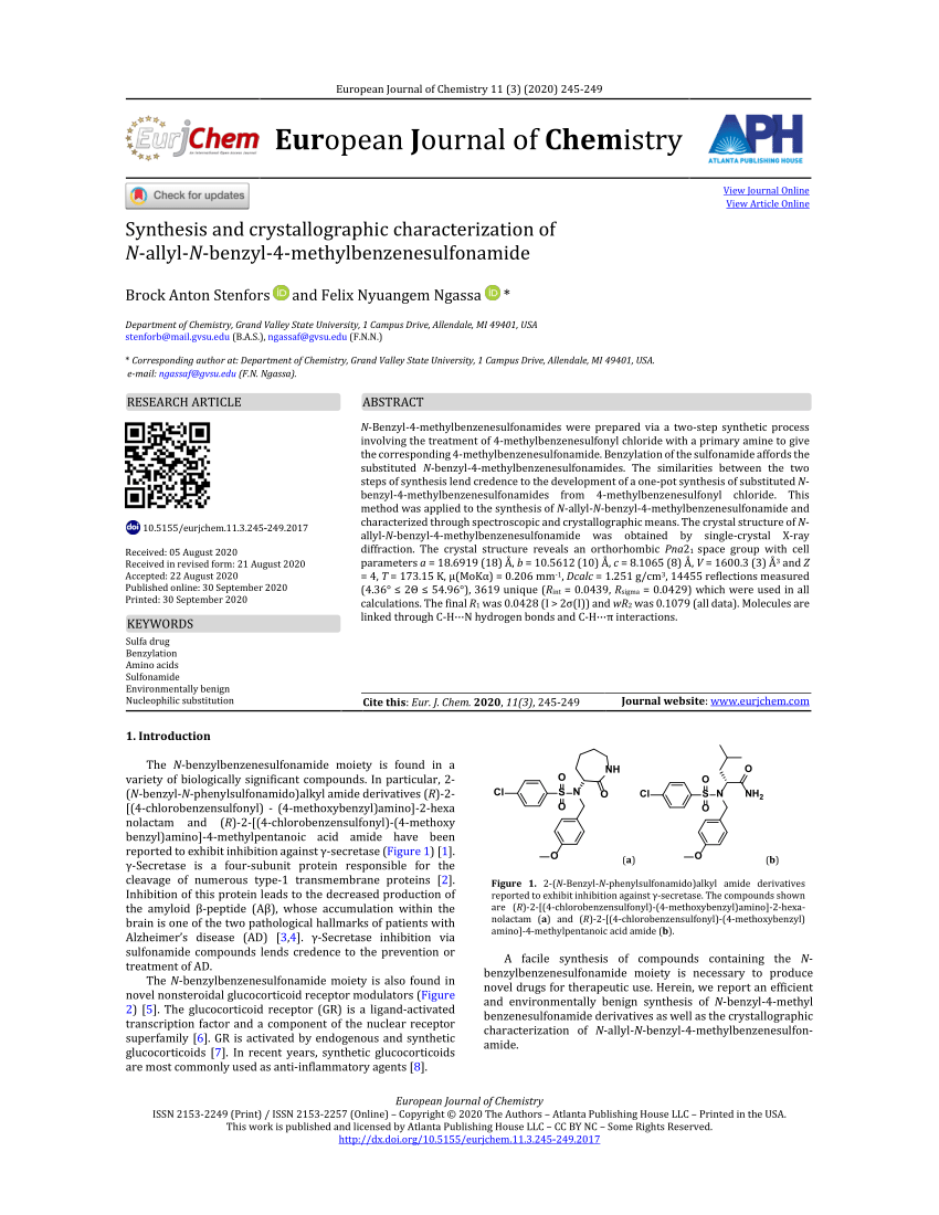Pdf Synthesis And Crystallographic Characterization Of N Allyl N Benzyl 4 Methylbenzenesulfonamide