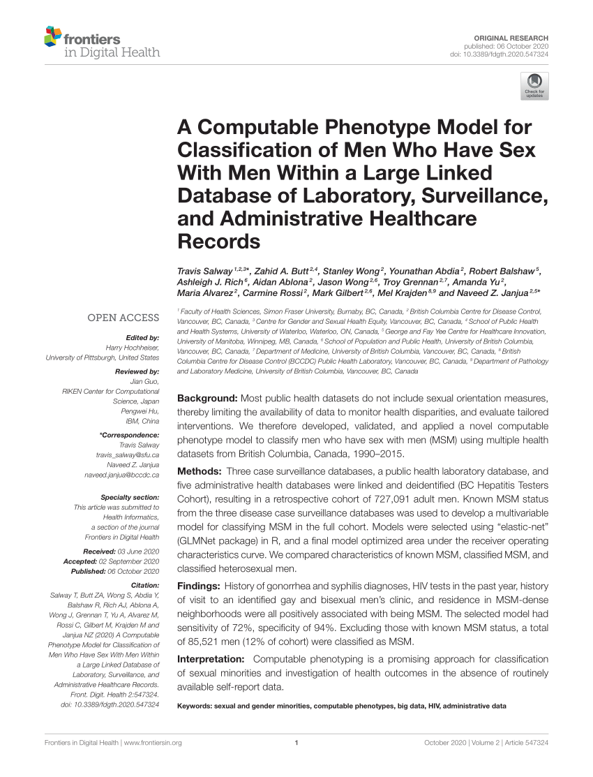 Pdf A Computable Phenotype Model For Classification Of Men Who Have