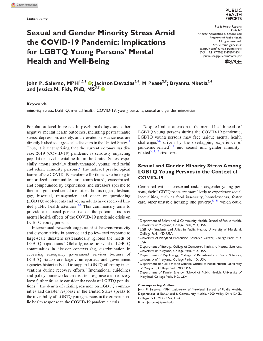 PDF Sexual and Gender Minority Stress Amid the COVID 19 Pandemic