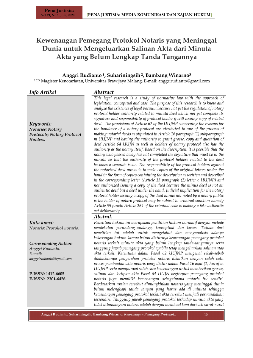 (PDF) Kewenangan Pemegang Protokol Notaris yang Meninggal Dunia untuk