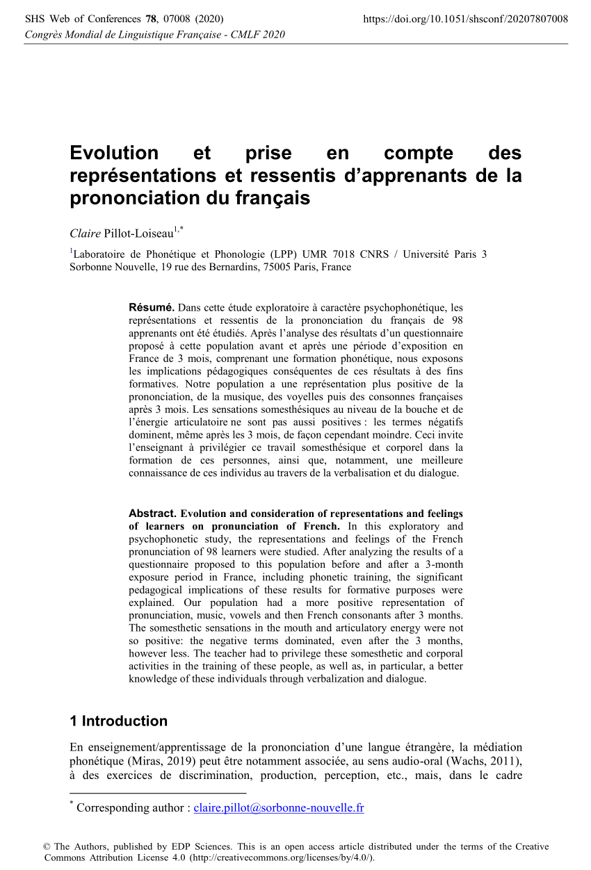 (PDF) Evolution et prise en compte des représentations et ressentis d’apprenants de la 