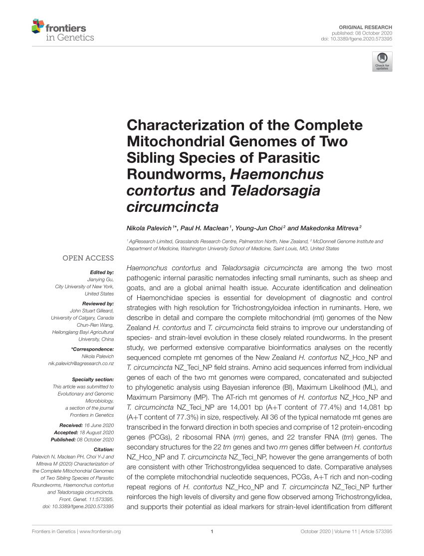 PDF) Characterization of the Complete Mitochondrial Genomes of Two 