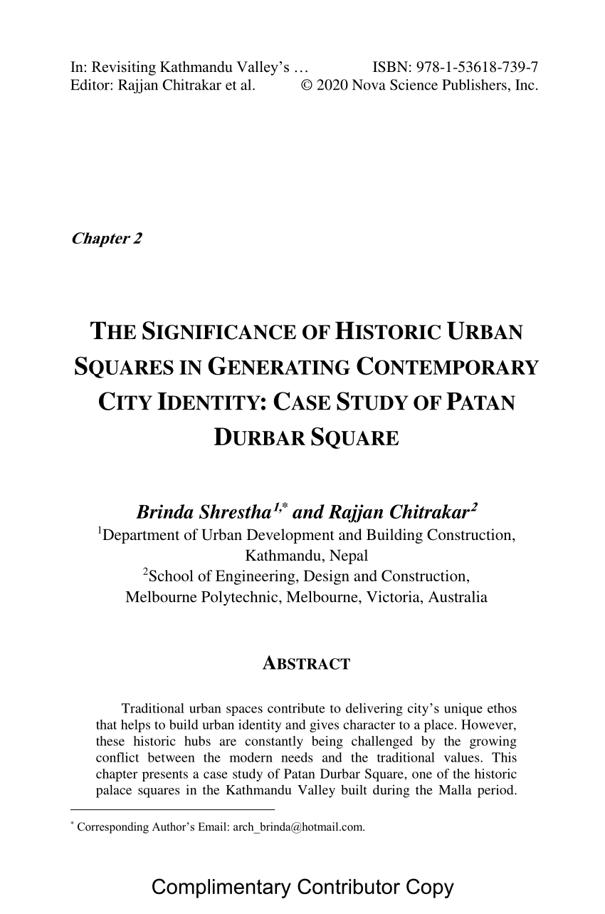 PDF) The Significance of Historic Urban Squares in Generating Contemporary City Identity: Study of Patan Square