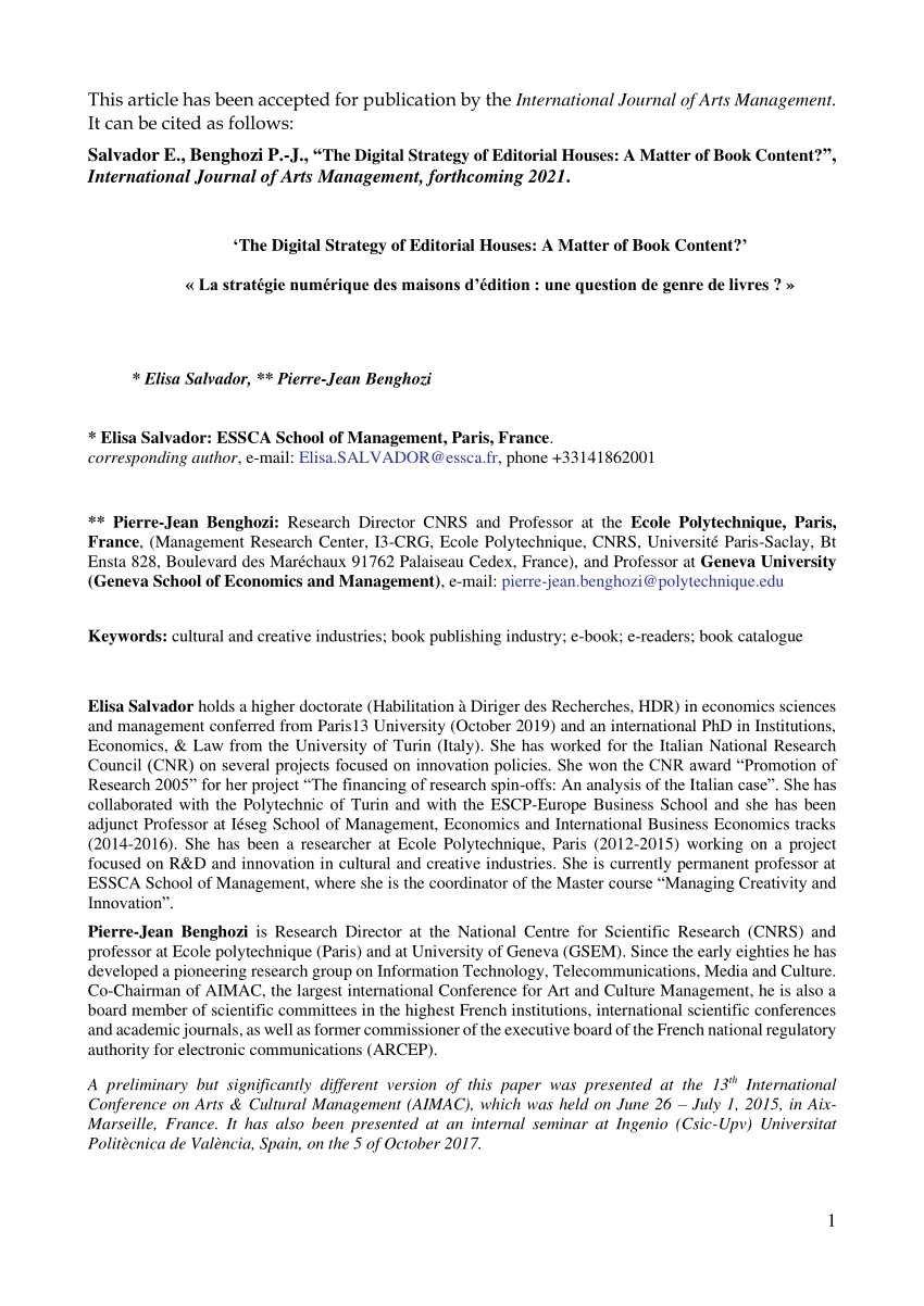 Pdf The Digital Strategy Of Editorial Houses A Matter Of Book Content Le genre poétique se distingue par l'attention que porte l'auteur à la sonorité et la mise en forme des mots, dans un vers ou une phrase en prose. researchgate