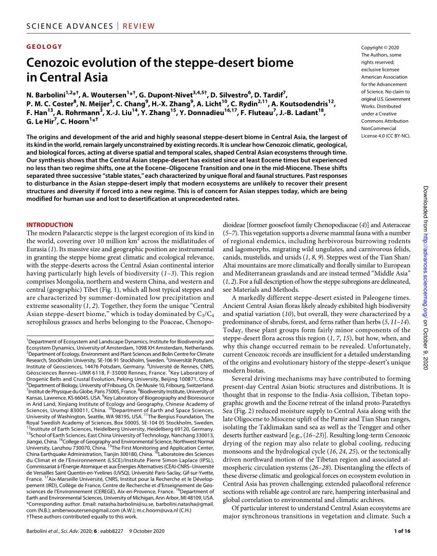 Pdf Cenozoic Evolution Of The Steppe Desert Biome In Central Asia