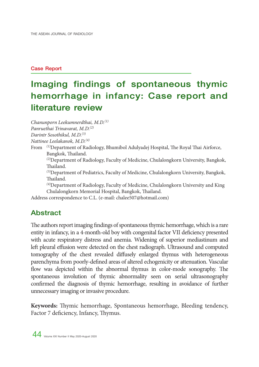 (PDF) Imaging findings of spontaneous thymic hemorrhage in infancy