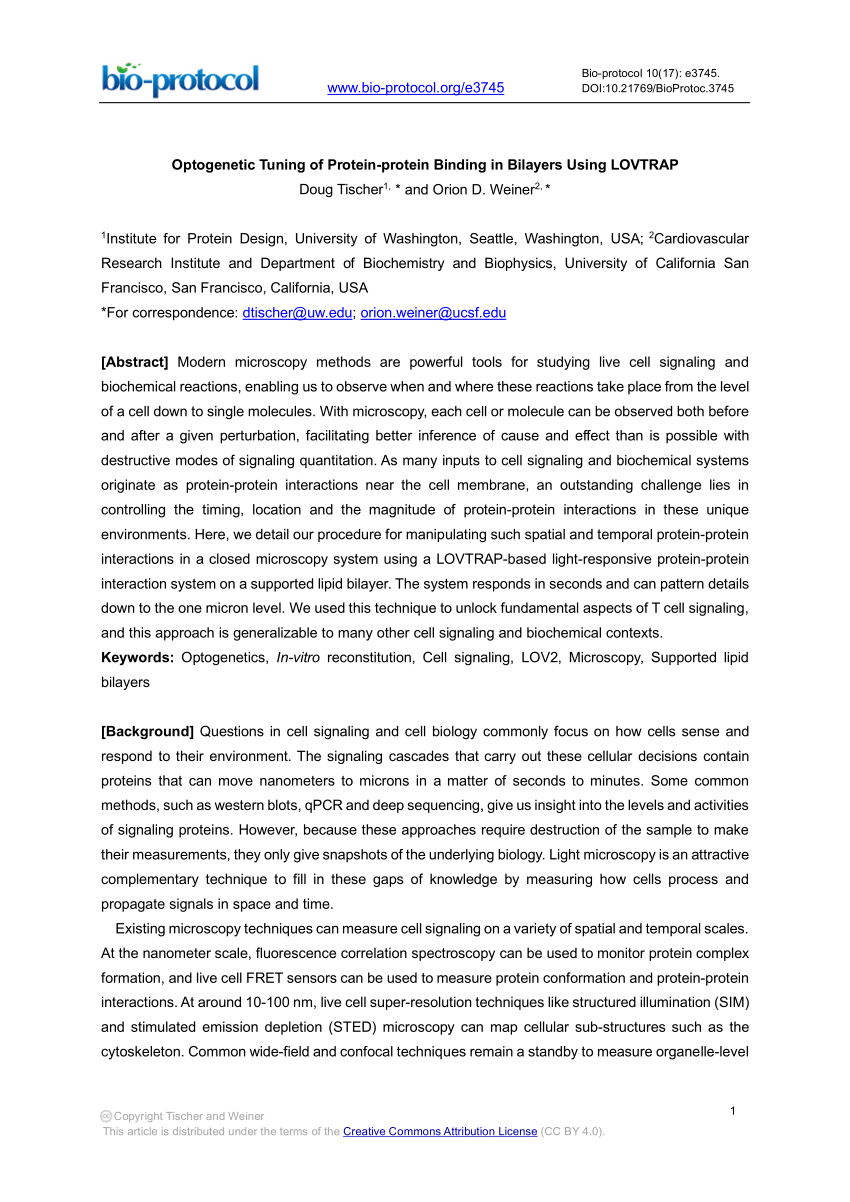 (PDF) Optogenetic Tuning of Protein-protein Binding in Bilayers Using ...