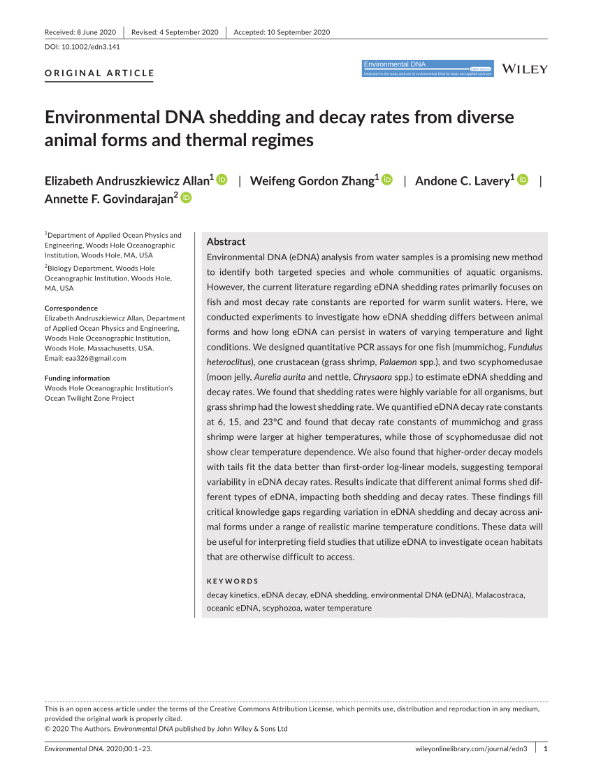 nål Skinnende Slud PDF) Environmental DNA shedding and decay rates from diverse animal forms  and thermal regimes