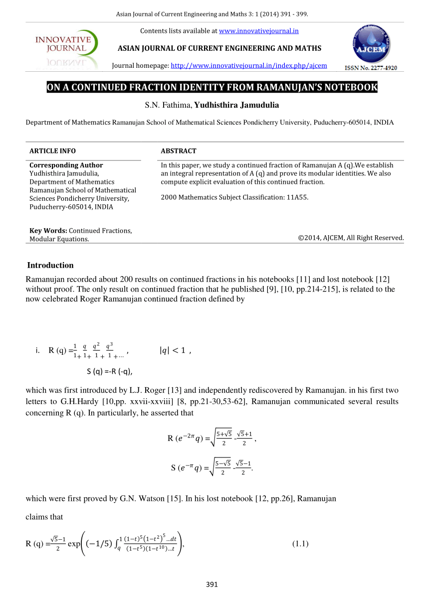 (PDF) ASIAN JOURNAL OF CURRENT ENGINEERING AND MATHS ON A CONTINUED